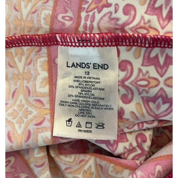 Lands' End High Neck Tankini Swim Top Cerise Pink Majolica Border - Picture 3 of 3